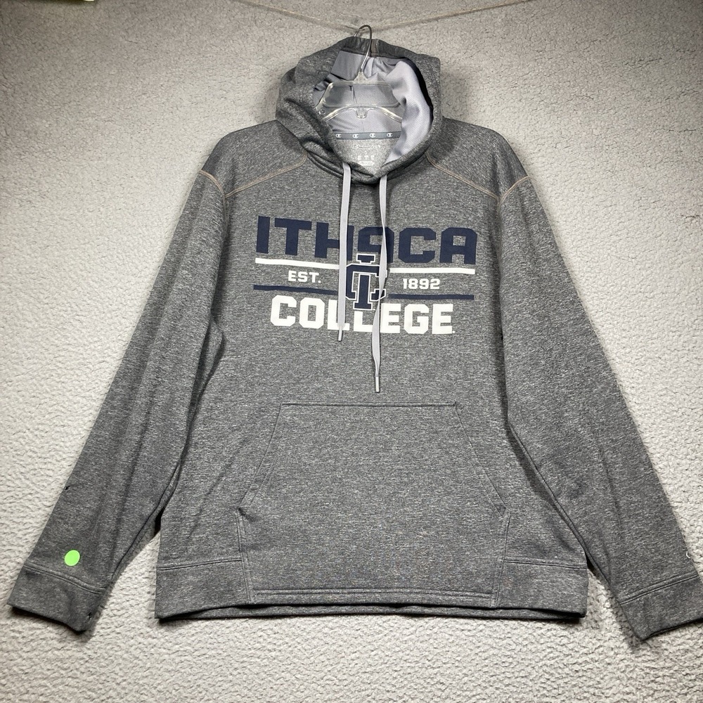 Ithaca College  Hoodie Adult Large Gray Pullover‎ Sweatshirt Champion FLAWS